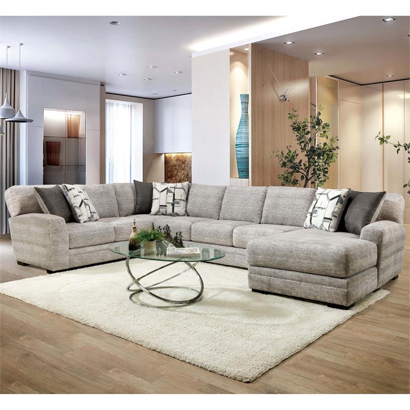 Furniture of America Infix Contemporary Chenille Upholstered Sectional in Gray