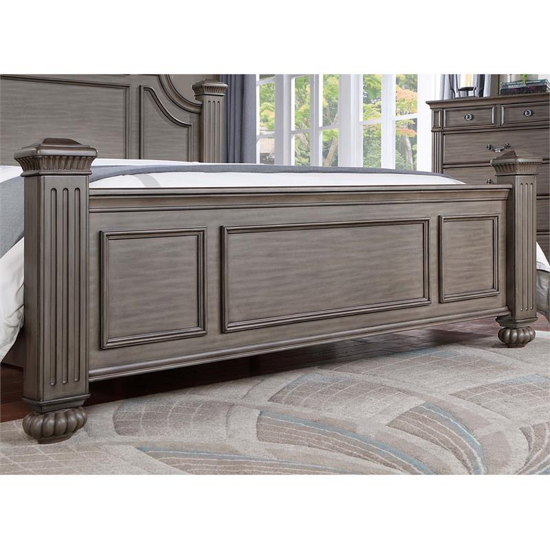 Furniture of America Damos Solid Wood King Panel Bed in Gray