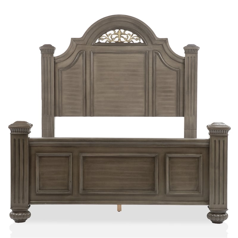 Furniture of America Damos Solid Wood King Panel Bed in Gray