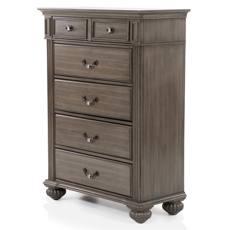 Furniture of America Damos Traditional Solid Wood 6-Drawer Chest in Gray