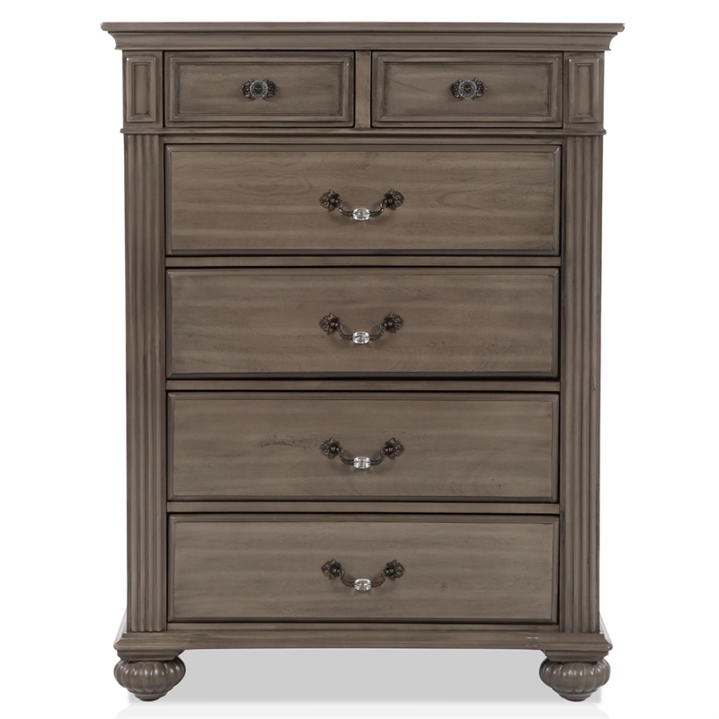Furniture of America Damos Traditional Solid Wood 6-Drawer Chest in Gray