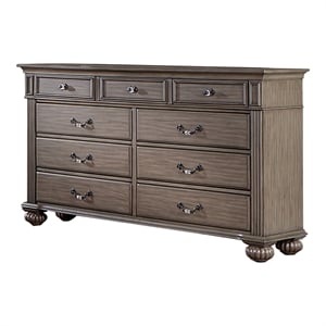 Furniture of America Damos Solid Wood 9-Drawer Dresser in Gray
