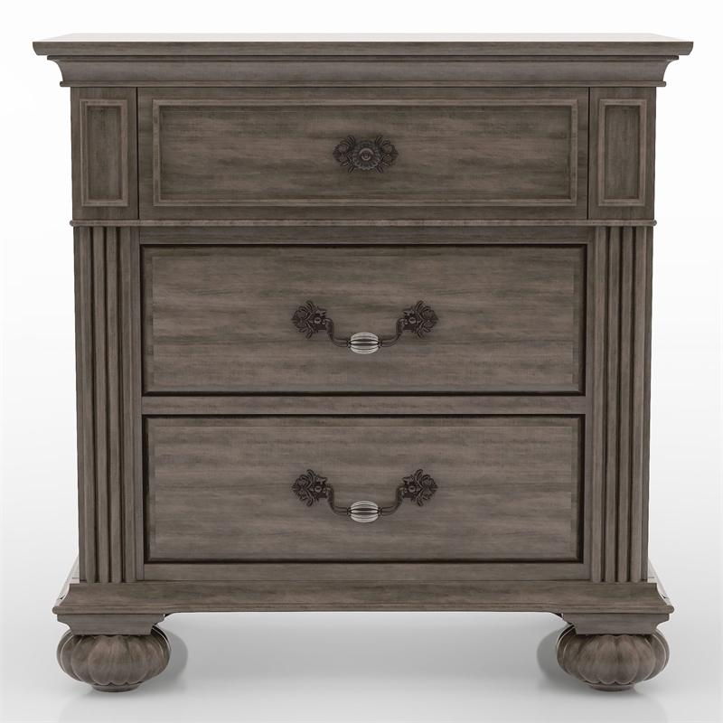 Furniture of America Damos Solid Wood 3-Drawer Nightstand in Gray
