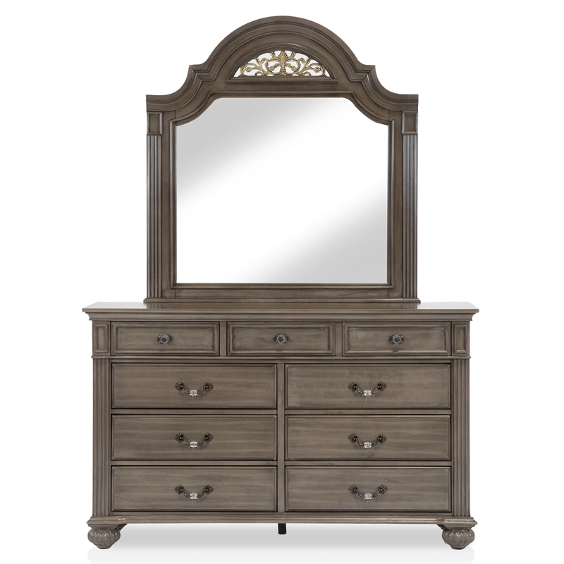 Furniture of America Damos 2-Piece Solid Wood Dresser and Mirror in Gray