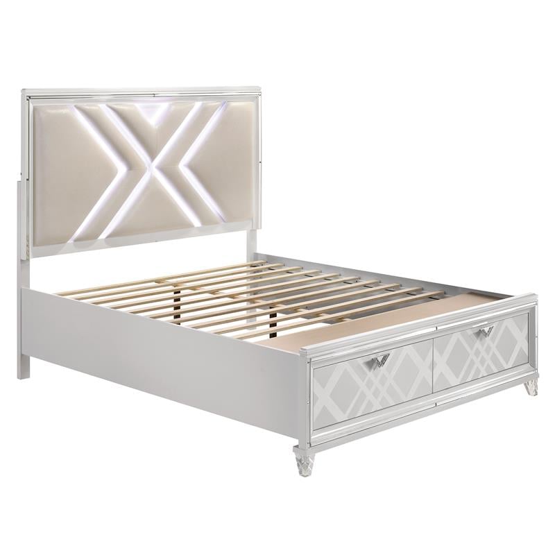 Furniture of America Anaiya Contemporary Wood Cal King Bed with LED in White