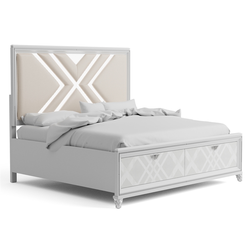 Furniture of America Anaiya Contemporary Wood Queen Bed with LED in White