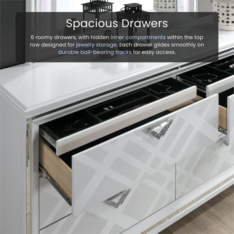 Furniture of America Anaiya Contemporary Solid Wood 6-Drawer Dresser in White