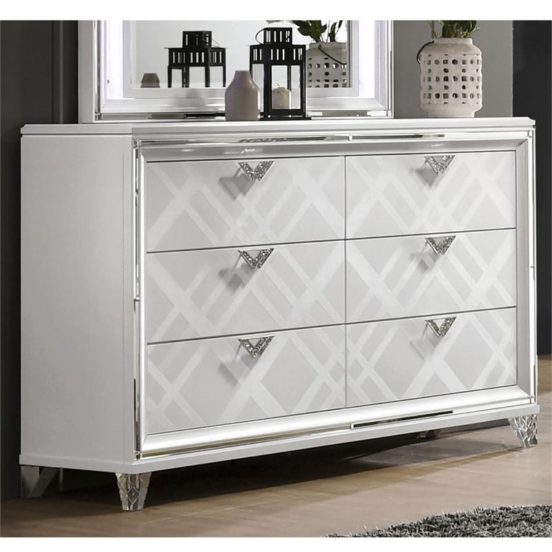 Furniture of America Anaiya Contemporary Solid Wood 6-Drawer Dresser in White
