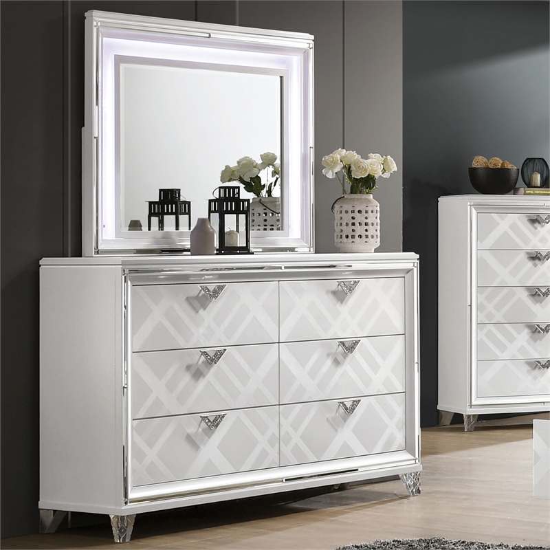 Furniture of America Anaiya Wood 2-Piece Dresser and Mirror Set in White
