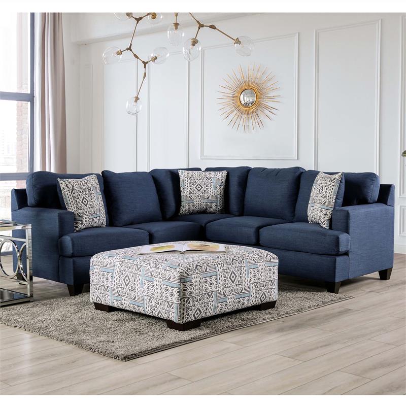 Furniture of America Arjay Contemporary Fabric Upholstered Sectional in Navy