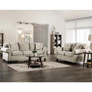 Furniture of America Maggi Transitional Fabric 2-Piece Sofa Set in Cream