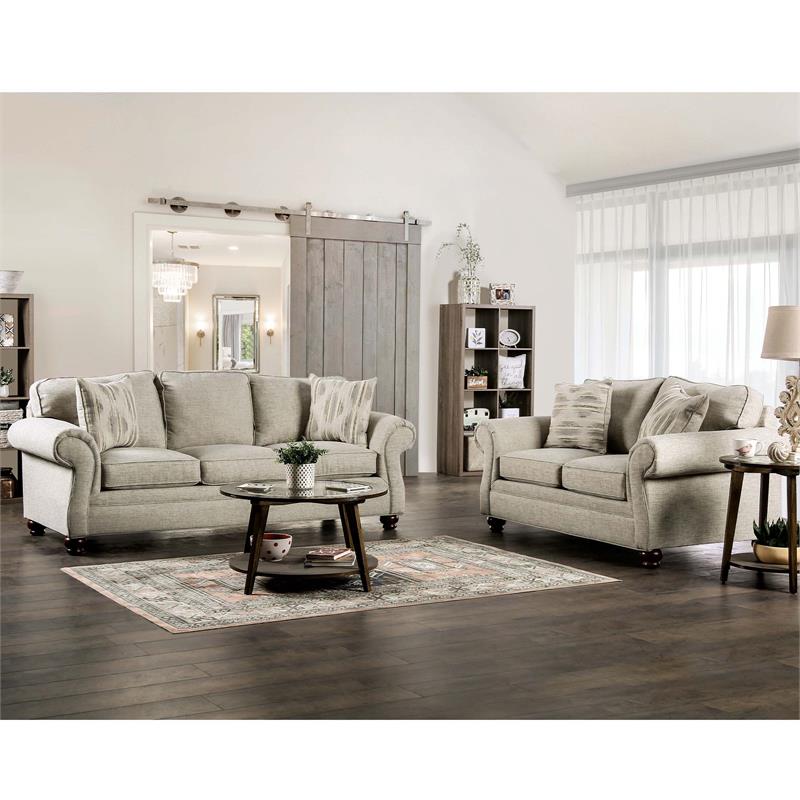 Furniture of America Maggi Transitional Fabric Upholstered Loveseat in Cream