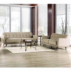 furniture of america kaity mid-century modern fabric 2-piece sofa set in beige