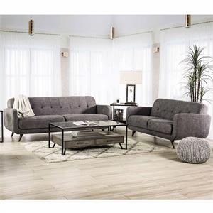 furniture of america kaity mid-century modern fabric 2-piece sofa set in gray