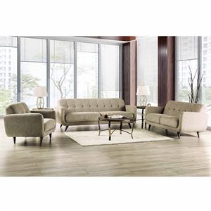 furniture of america kaity mid-century modern fabric 3-piece sofa set in beige