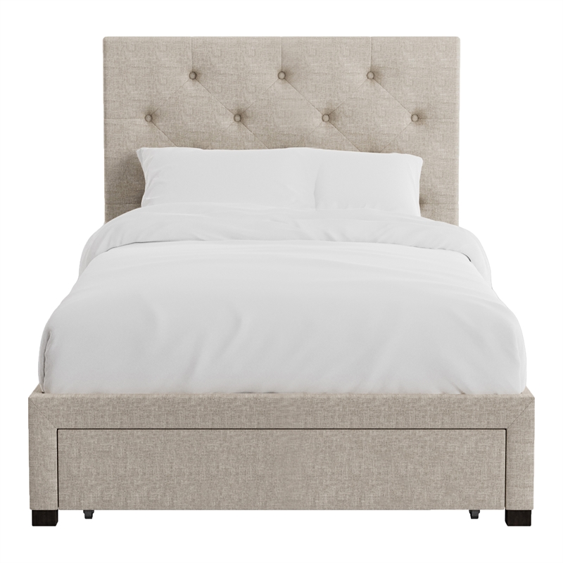 Furniture of America Bethn Transitional Fabric Storage Twin Bed in Beige