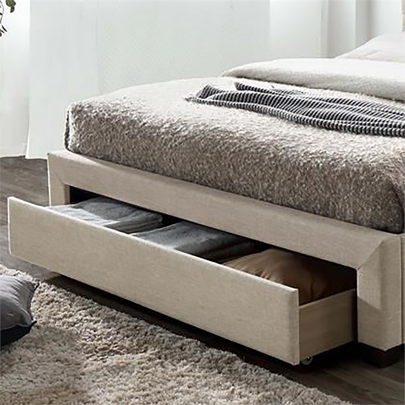 Furniture of America Bethn Transitional Fabric Storage Twin Bed in Beige