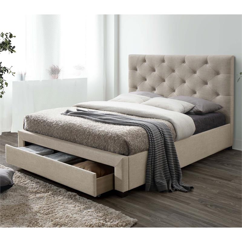 Furniture of America Bethn Transitional Fabric Storage Twin Bed in Beige