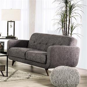 furniture of america kaity mid-century modern fabric tufted loveseat in gray