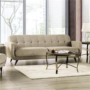 furniture of america kaity mid-century modern fabric tufted sofa in beige
