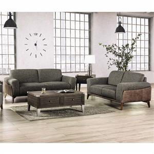 furniture of america celiq mid-century modern fabric 2-piece sofa set in gray