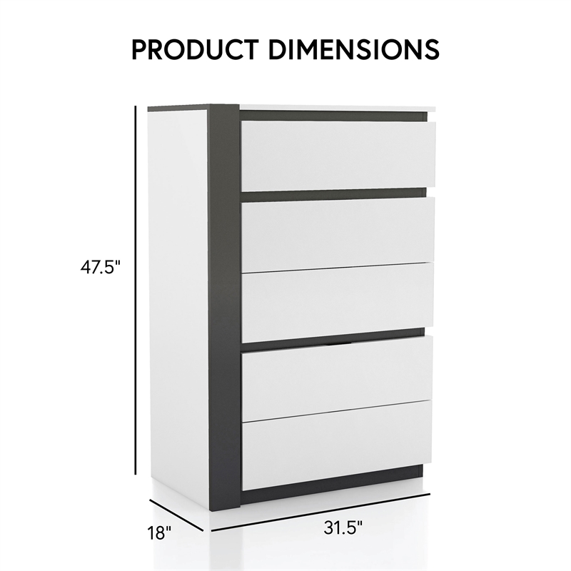 Furniture of America Misti Contemporary Solid Wood 5-Drawer Chest in White