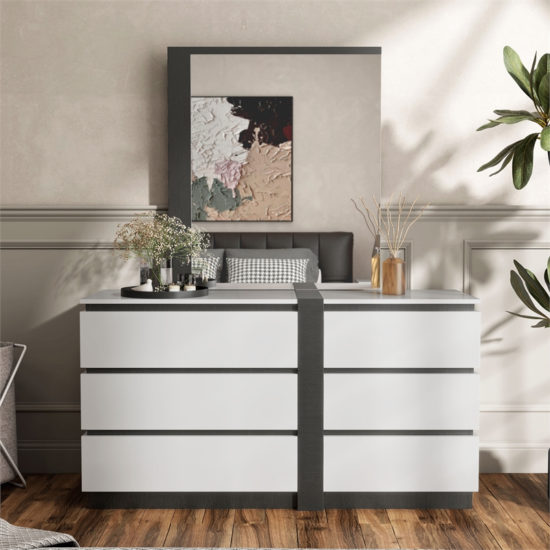 Furniture of America Misti Solid Wood 2-Piece Dresser and Mirror Set in White