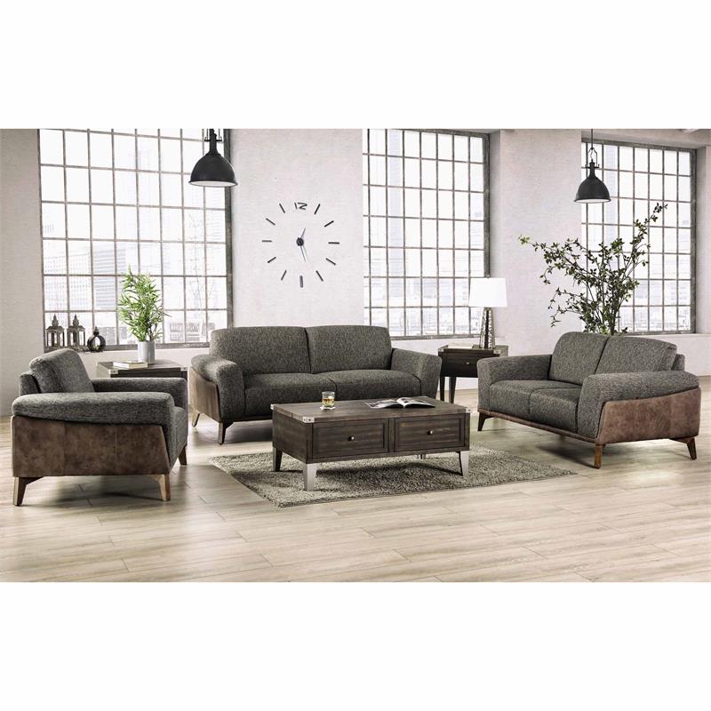 Furniture of America Celiq Fabric Upholstered Loveseat in Gray and Brown