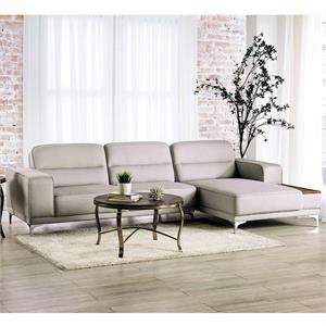 furniture of america lolli fabric l-shaped sectional with tray in light gray