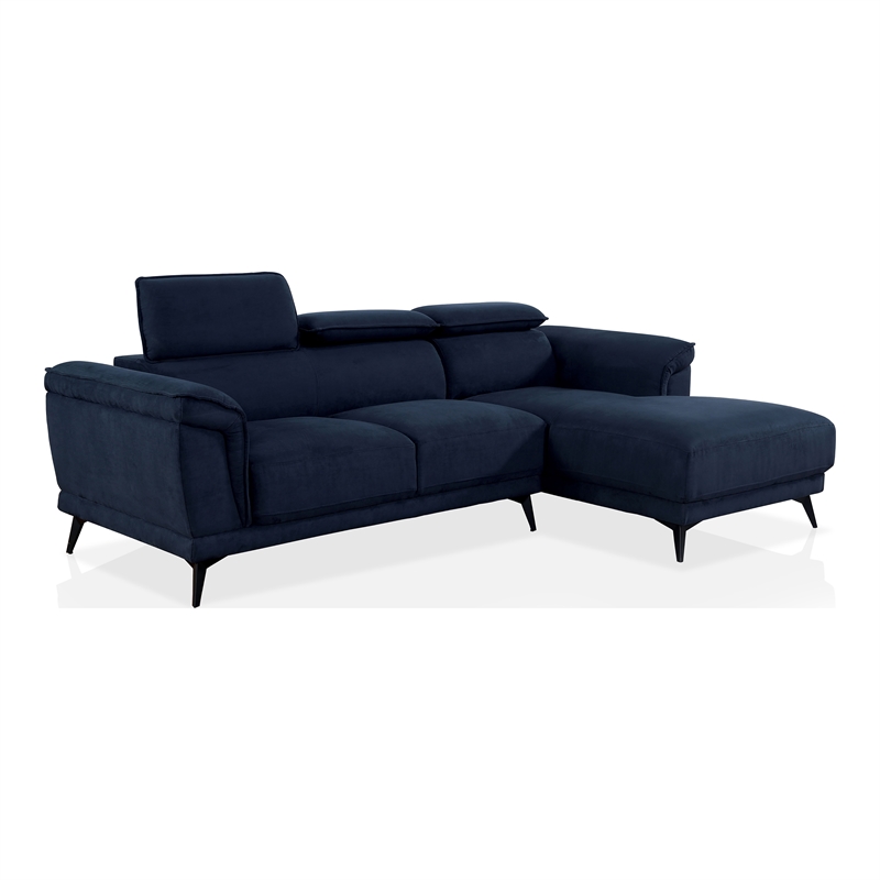 Furniture of America Borno Fabric Adjustable Headrest Sectional in Navy
