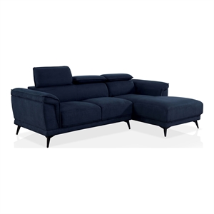 Furniture of America Borno Fabric Adjustable Headrest Sectional in Navy