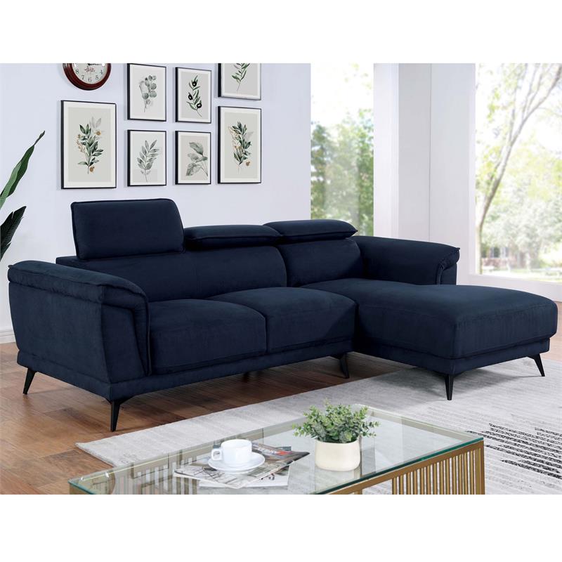 Furniture of America Borno Fabric Adjustable Headrest Sectional in Navy