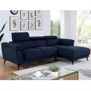 furniture of america borno fabric adjustable headrest sectional in navy
