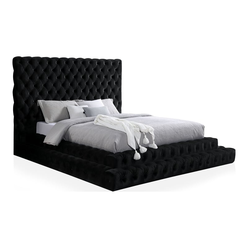 Furniture of America Biron Glam Fabric Tufted Platform King Bed in Black