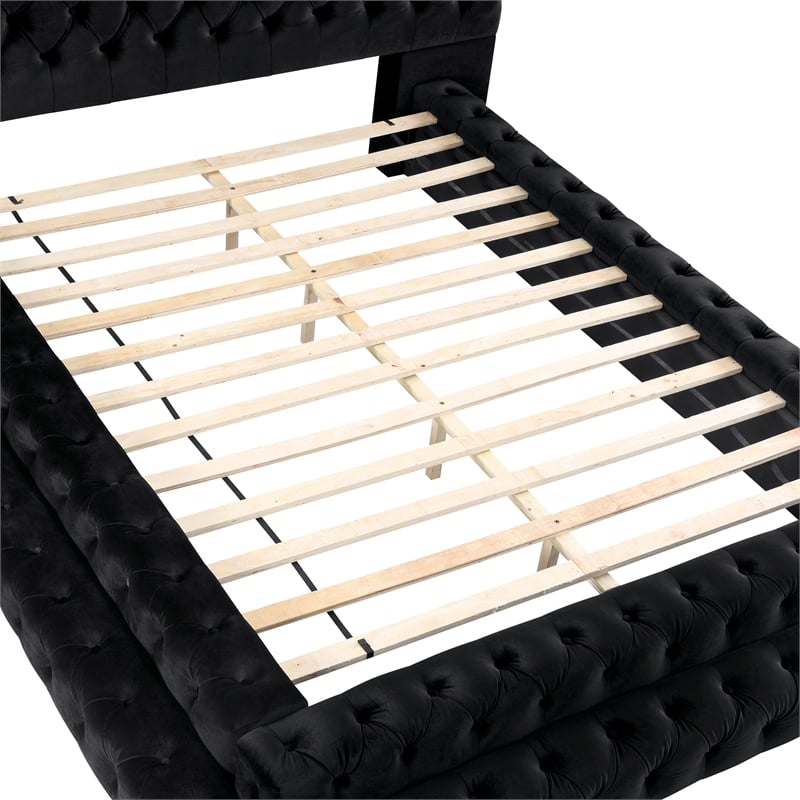 Furniture of America Biron Glam Fabric Tufted Platform King Bed in Black