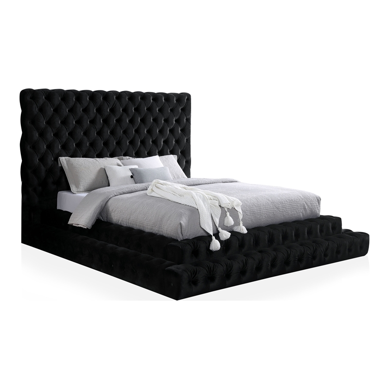 Furniture of America Biron Glam Fabric Tufted Platform Queen Bed in Black