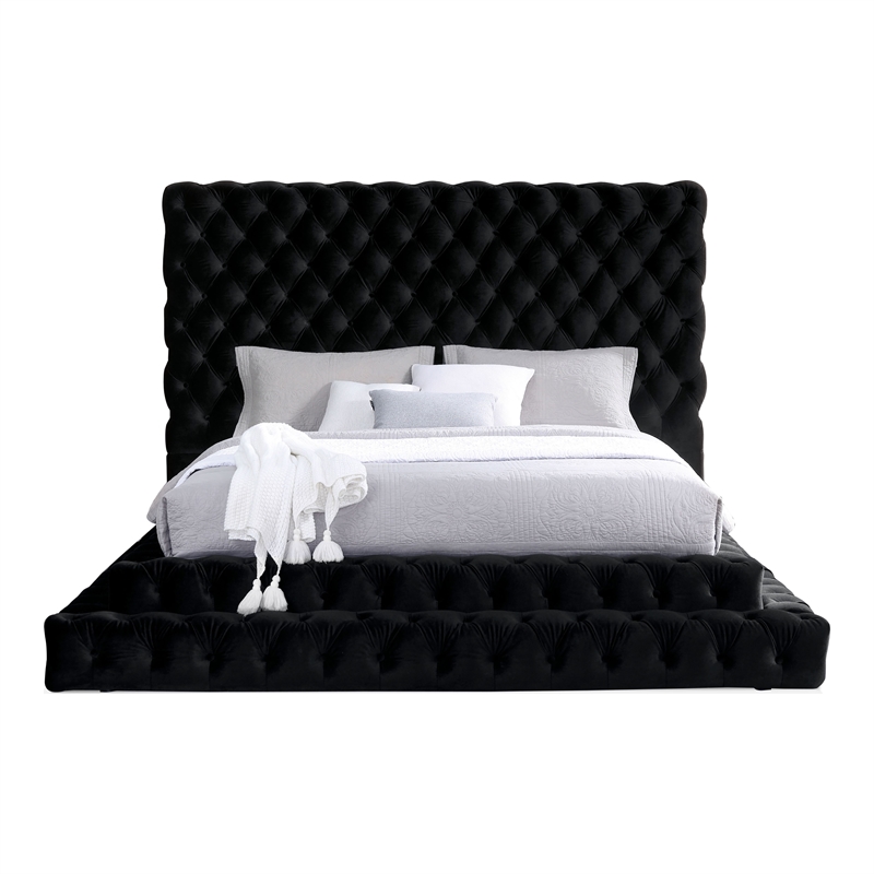 Furniture of America Biron Glam Fabric Tufted Platform Queen Bed in Black