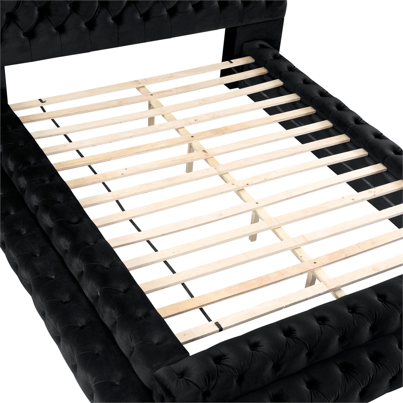 Furniture of America Biron Glam Fabric Tufted Platform Queen Bed in Black