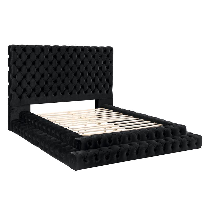 Furniture of America Biron Glam Fabric Tufted Platform Queen Bed in Black