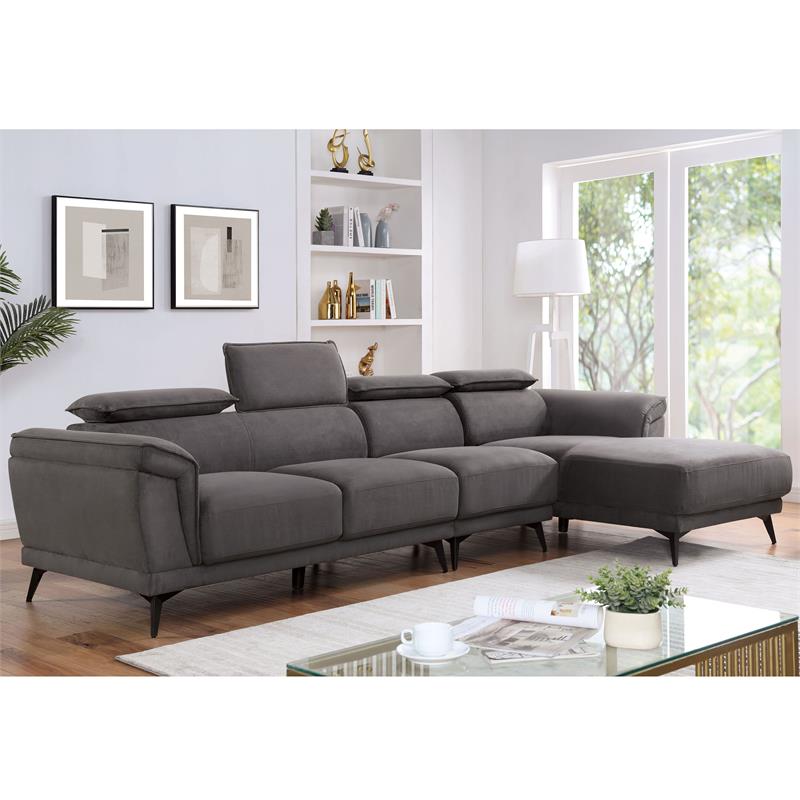 Furniture of America Borno Fabric Sectional with Armless Chair in Dark Gray