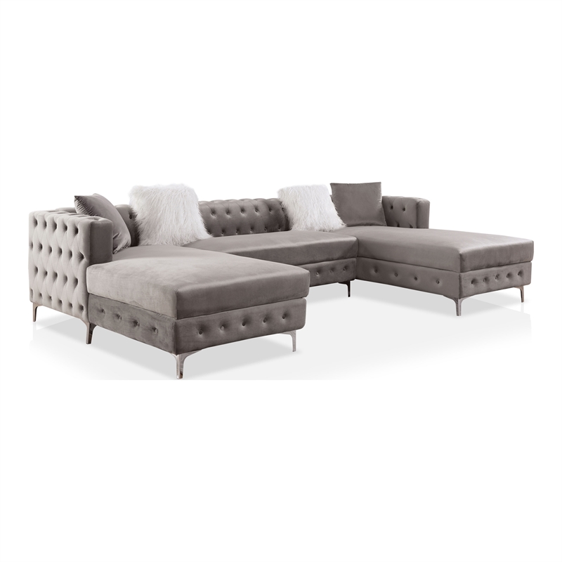Furniture of America Marti Transitional Fabric Tufted U-Shaped Sectional in Gray