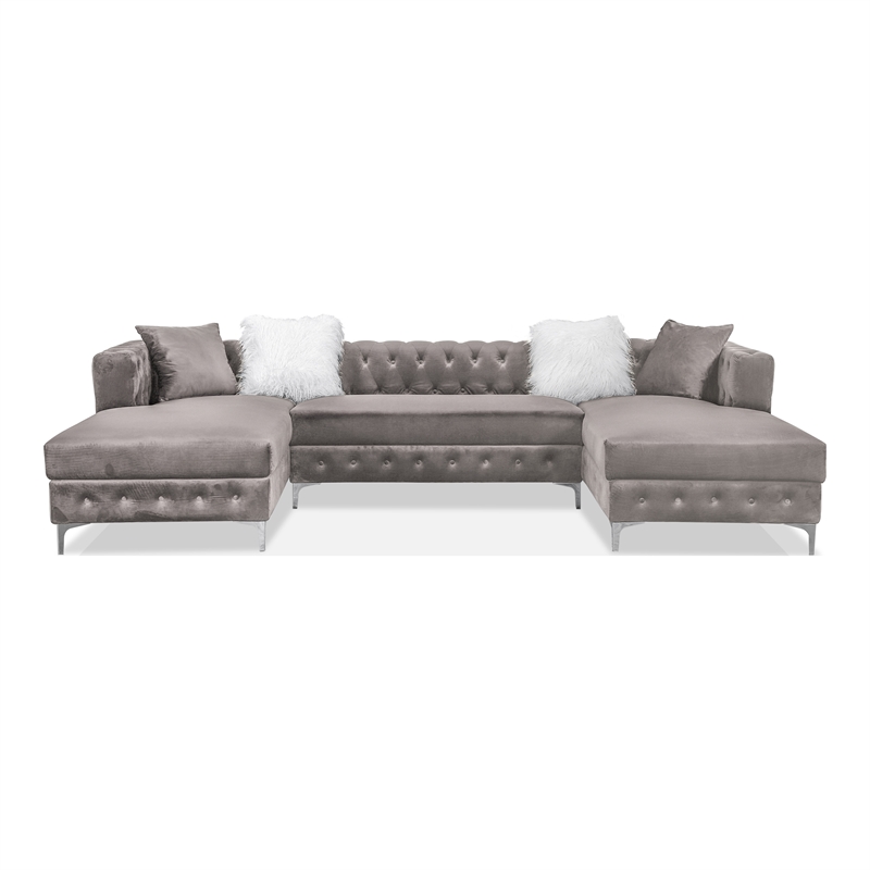 Furniture of America Marti Transitional Fabric Tufted U-Shaped Sectional in Gray