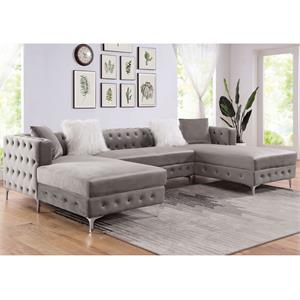 furniture of america marti transitional fabric tufted u-shaped sectional in gray