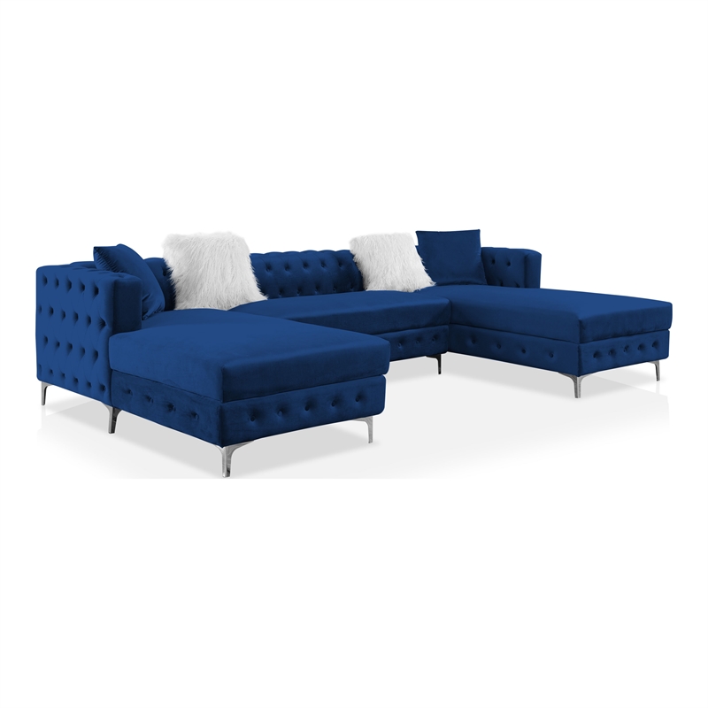 Furniture of America Marti Transitional Fabric Tufted U-Shaped Sectional in Navy