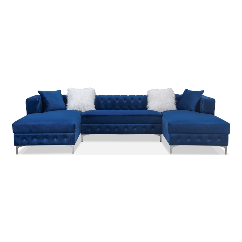 Furniture of America Marti Transitional Fabric Tufted U-Shaped Sectional in Navy