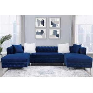 furniture of america marti transitional fabric tufted u-shaped sectional in navy