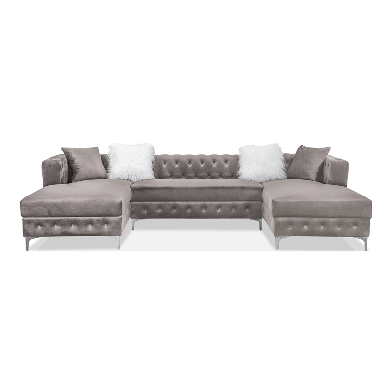 Furniture of America Marti Transitional Fabric Sectional with Ottoman in Gray