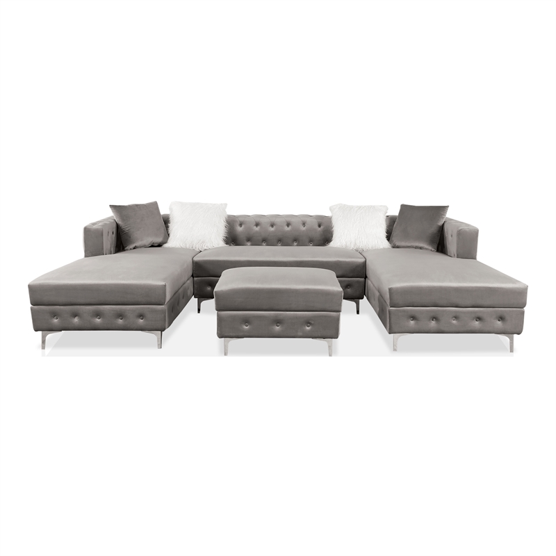 Furniture of America Marti Transitional Fabric Sectional with Ottoman in Gray