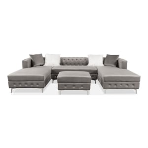 Furniture of America Marti Transitional Fabric Sectional with Ottoman in Gray