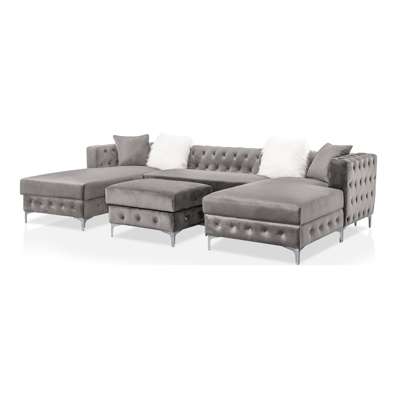 Furniture of America Marti Transitional Fabric Sectional with Ottoman in Gray